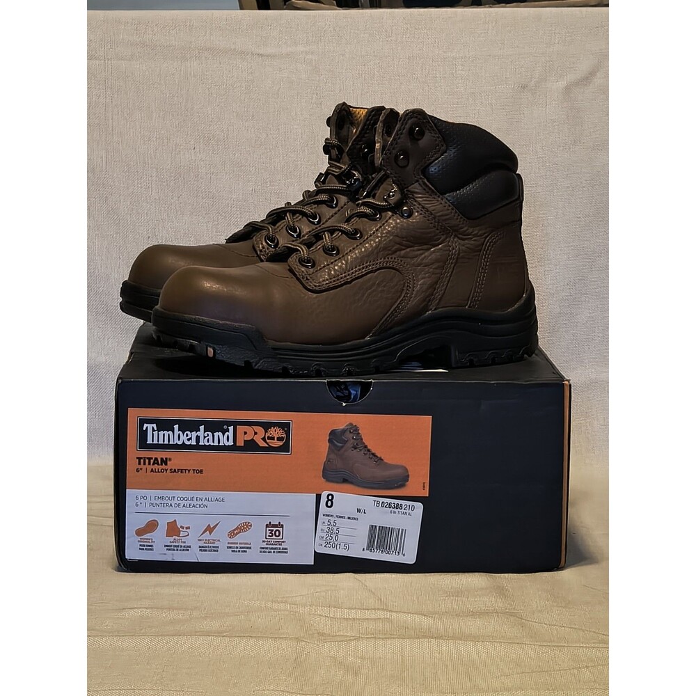 Timberland Pro® Women's TITAN 6" ALLOY SAFETY TOE Brown Work Boots Size 8 NIB